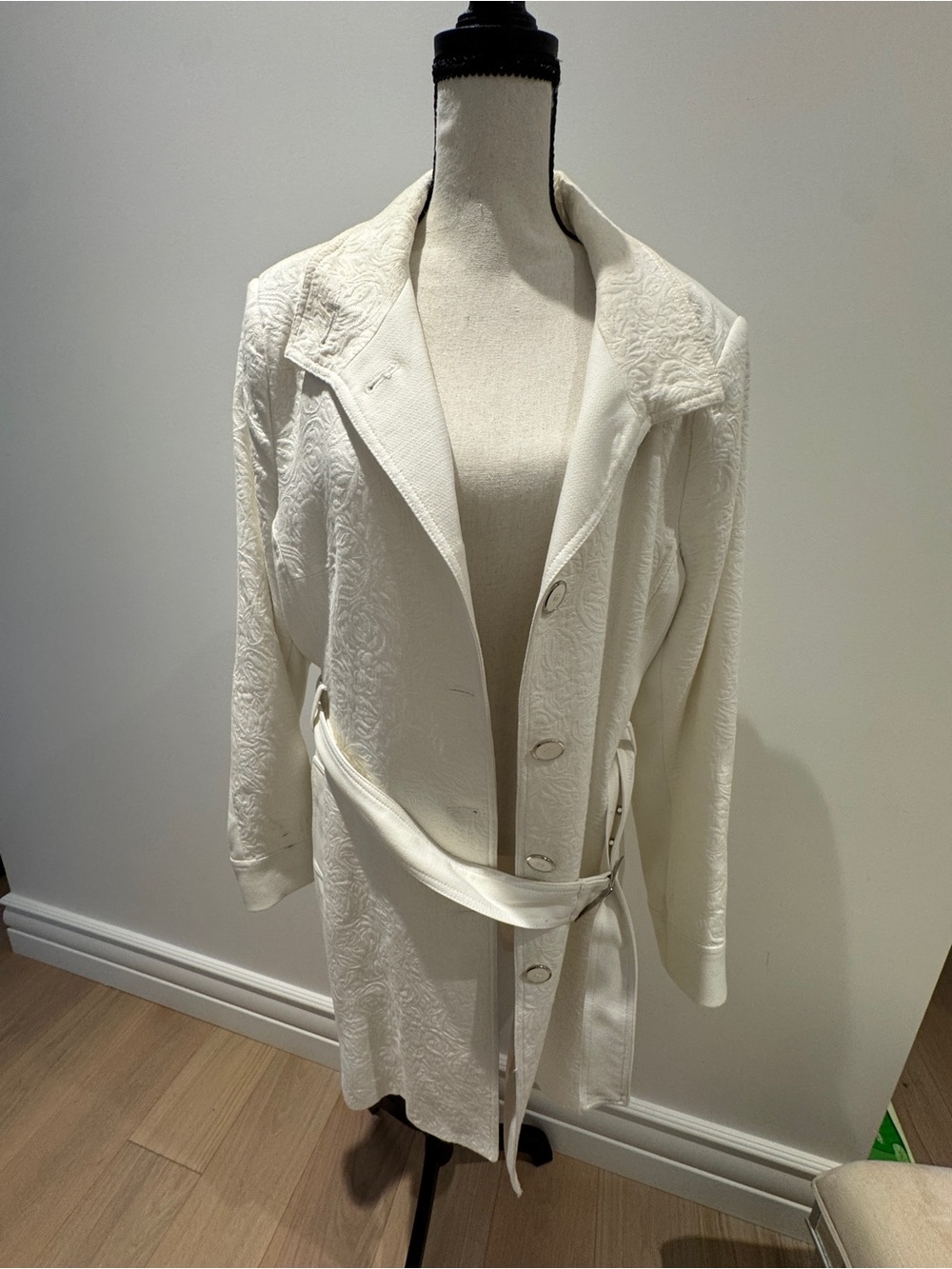 le chateau Cream Textured Belted Trench Coat